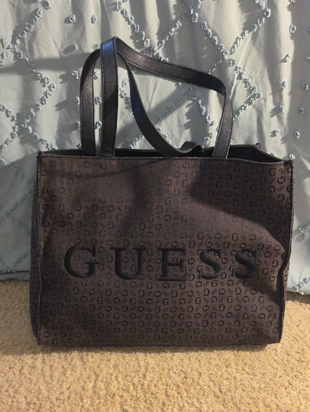 Guess Dark Brown Logo Monogram Tote